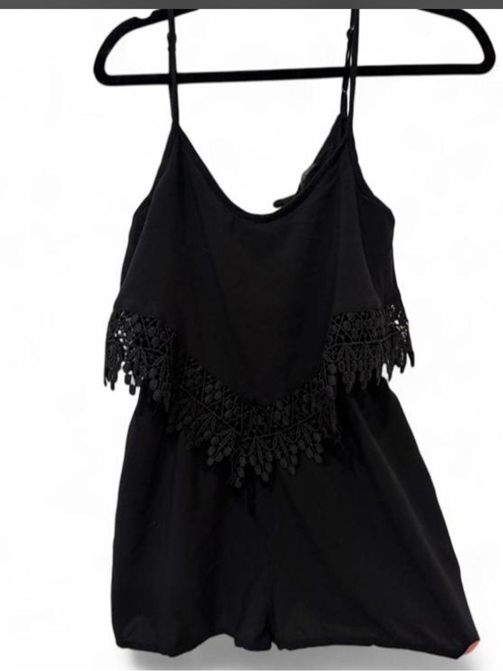 Black Lace-Trim Cami Romper - Women